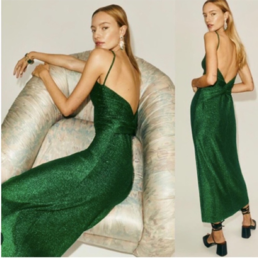Reformation Emerald Backless Dress